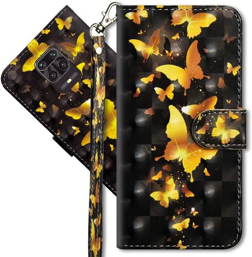Xiaomi Redmi Note 9 Pro Etui A Rabat 3d Design Portefeuille Housse [Magnetique] [Fonction Stand] [Porte Carte] Pu Cuir Protection Coque Pour Xiaomi Redmi Note 9s. Yx 3d Golden Butterfly