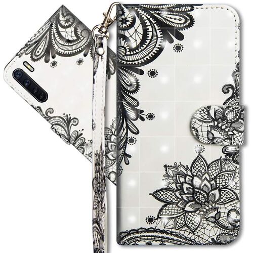 Oppo A91 Etui A Rabat 3d Design Portefeuille Housse [Magnetique] [Fonction Stand] [Porte Carte] Pu Cuir Protection Coque Pour Oppo A91. Yx Lace Flower