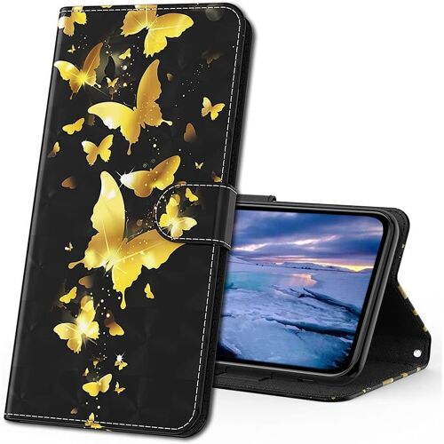 Oppo A5 2020 Etui A Rabat 3d Design Portefeuille Housse [Magnetique] [Fonction Stand] [Porte Carte] Pu Cuir Protection Coque Pour Oppo A5 2020 / Oppo A9 2020. Yx Golden Butterfly