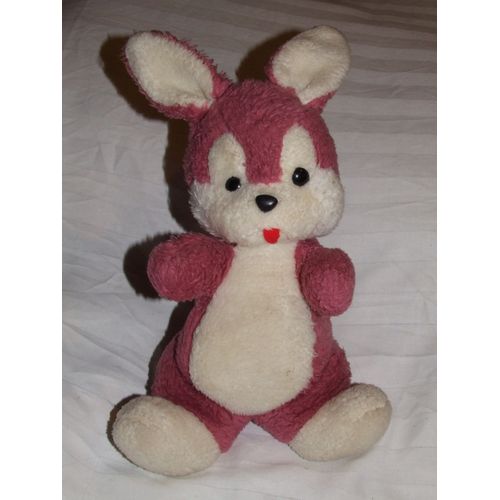 Lapin Nounours Ancien Vieux Rose Peluche 30 Cm + Oreilles 10 Cm
