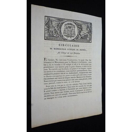 Circulaire De Monseigneur L'évêque De Rennes Au Clergé De Son Diocèse (1822)