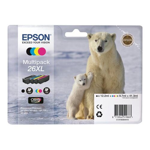 Epson 26XL Multipack - Pack de 4 - XL - noir, jaune, cyan, magenta - original - cartouche d'encre - pour Expression Premium XP-510, 520, 600, 605, 610, 615, 620, 625, 700, 710, 720, 800, 810, 820