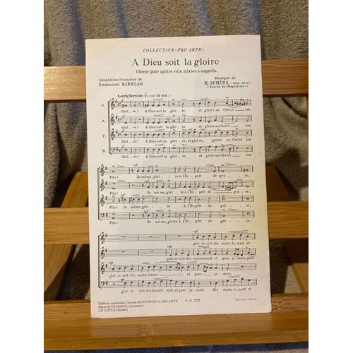 H. Schütz A Dieu La Gloire Extrait Du Magnificat Partition Choeur Éd. Hugenin