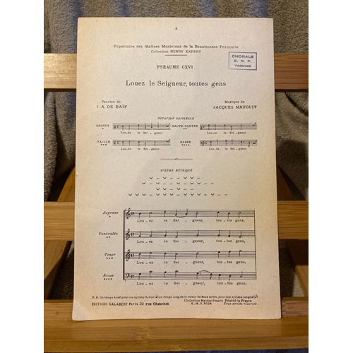 Jacques Mauduit Psaume Cxvi Louez Le Seigneur Partition Choeur Éditions Salabert