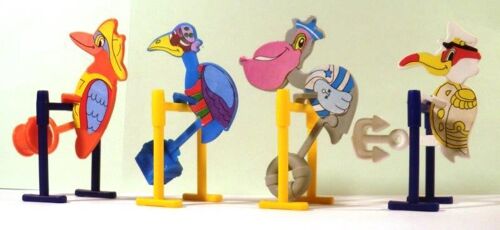 4 Figurines "Kinder" (1997) Série Complète: Oiseaux Sur Perchoirs (K98n109, K98n110, K98n111, K98n112)