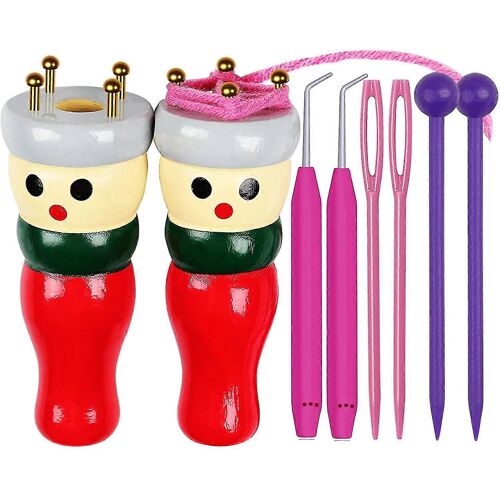 Tricot Dolly Set, tricoteur français 2 pack, bobine en bois poupée à tricoter pour la fabrication de bracelets, colliers, décorations, kit de démarrage d'artisanat (XIATIAN)