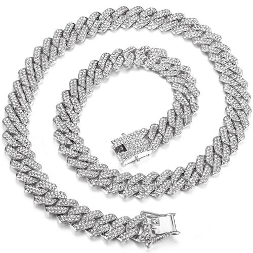 Chaîne De Maillons Cubains Pour Hommes 13mm Collier Or Plaqué Argent Colliers Chaîne Diamant