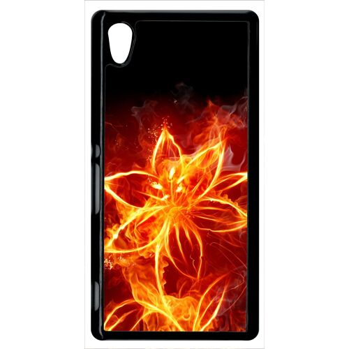 Coque xperia m4 aqua - fleur en feu fire flowers - noir