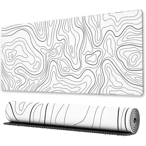 Grand tapis de souris de jeu avec bords cousus, tapis de bureau de carte topographique minimaliste, tapis de souris XL étendu avec base antidérapante, pad de bureau cool pour clavier