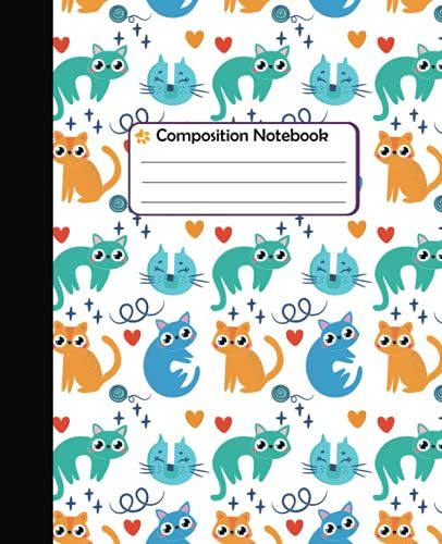 Composition Notebook: Cute Colorful Kitty Cat Wide Ruled Lined Journal