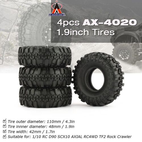 Lot De 4 Pièces De Pneus En Caoutchouc Pour D90 Scx10 Axial Rc4wd Tf2 Rc, 4020 Pouces, 1.9mm, 110