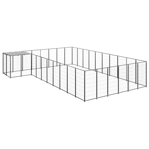 Chenil Extérieur Cage Enclos Parc Animaux Chien 19,36 M² Acier Noir Helloshop26 02_0000504