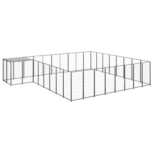 Chenil Extérieur Cage Enclos Parc Animaux Chien 20,57 M² Acier Noir Helloshop26 02_0000507