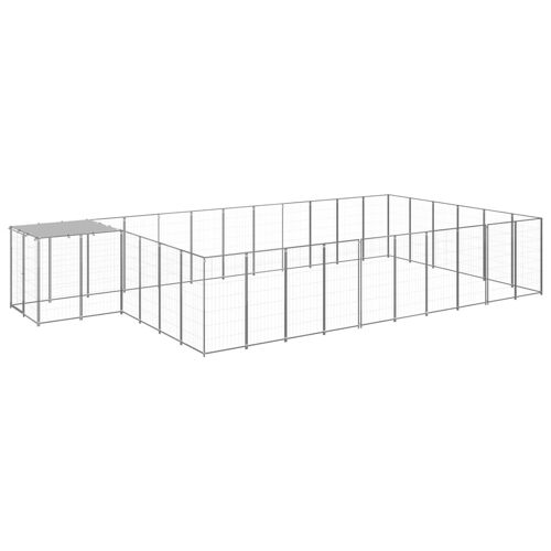 Chenil Extérieur Cage Enclos Parc Animaux Chien Argenté 19,36 M² Acier Helloshop26 02_0000247