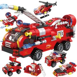 Blocs De Construction 6 En 1 Pour Enfants, 387 Pièces, Camion De Lutte Contre L'Incendie, Voiture, Hélicoptère, Bateau, Ville, Figurines De Pompier, Briques