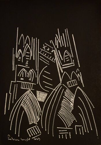 Cathédrale D'amiens Esquisse Réalisée Par Artiste Peintre Coté Format A4