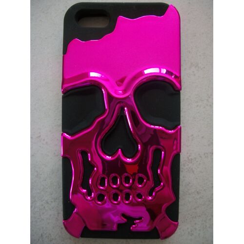 Coque Silicone protection Iphone 5S tête de mort fuschia