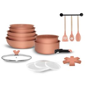 Batterie De Cuisine Avec Manche Amovible 18 Pièces Vieux Rose Arthur Martin Amp16