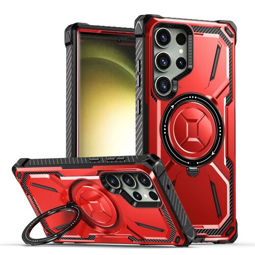 Coque pour samsung S21 Ultra, anti-chute, support pivotant, boîtier de téléphone à aspiration magnétique - Rouge
