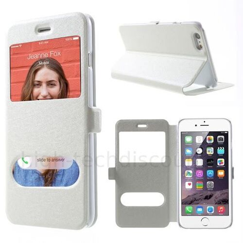 Housse etui coque portefeuille view case pour Apple iPhone 6 Plus (5.5) + film ecran - BLANC