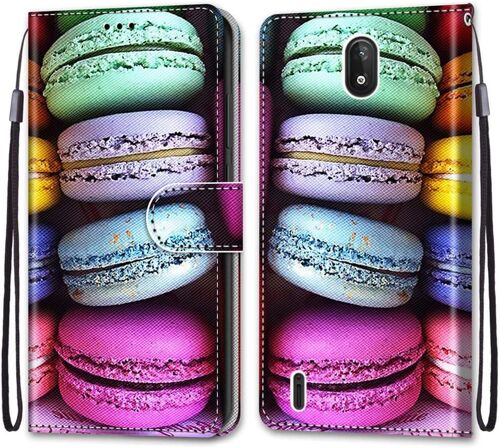 Coque Pour Nokia C2, Etui En Cuir Pu Portefeuille Housse Coque Avec 360 Degres Silicone Antichoc Protection Cover Cuir Pochette Magnetique Und Flip Bequille (Macarons)
