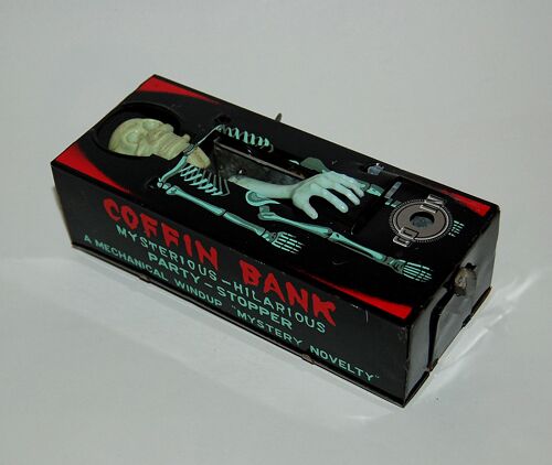 Tirelire Coffin Bank  Squelette Attrape Pièces Mechanical Windup 60/70
