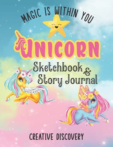 Unicorn Sketchbook And Story Journal: Pastel Unicorn Magic Draw And Write Primary Composition Notebook, Dotted Midline With Picture Space For Grades K - 2, Cute Unicorn Notebook