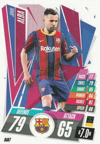 Bar 7 - Catre Topps - Match Attax - Uefa Champions League 2020 / 2021 - Jordi Alba - Fc Barcelone