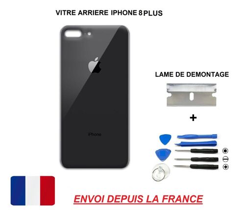 Vitre Arrière Compatible Iphone 8 Plus 5.5 Gris Sideral Noir En Verre, Coque Cache Batterie Double Face Adhésifs Et Kit Outils Lame De Rasoir