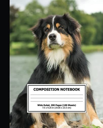 Composition Notebook: Australian Shepherd Dog Notebook With Wide Ruled Blue Ink With Red Ink Margin Line: 07-29-2021