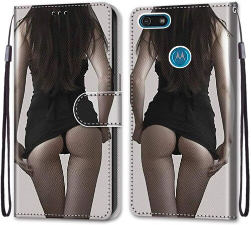 Coque Pour Motorola Moto E6 Play, Etui En Cuir Pu Portefeuille Housse Coque Avec 360 Degres Silicone Antichoc Protection Cover Cuir Pochette Magnetique Und Flip Bequille (Fille Sexy)