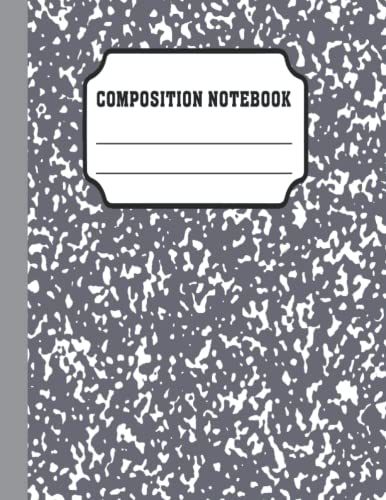 Wide Ruled Composition Notebook For School, 100 Pages: Gray And White Marble Cover Notebook