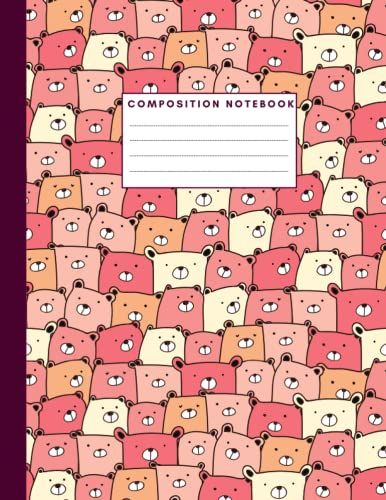 Notebook College Ruled Lined Pages, Pink Bears , Composition Journal, Large, Cute Bear Cover, For Writing, For Drawing, For Studying