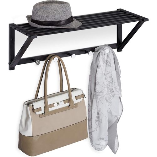 KALANKA-relaxdays Porte-Manteaux Mural avec Rangement, penderie à 5 patères, Couloir & Salle de Bain, métal, 23x65x25 cm, Noir