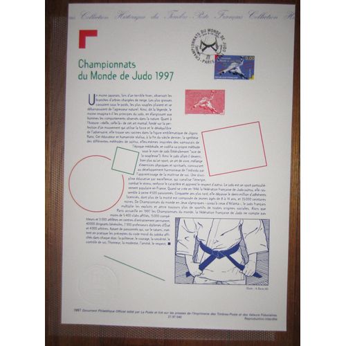 Timbre Poste France 1997 Yvert Et Tellier N°3111 Championnats Du Monde De Judo 1997 Oblitéré Premier Jour 09.10.1997 Collection Historique Du Timbre-Poste Français Document Philatélique Officiel