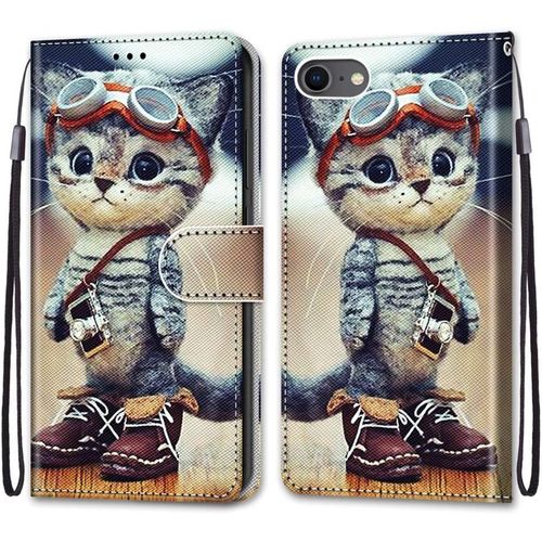 Coque Pour Iphone Se 2020/Iphone 8/7 (4,7 Pouces), Etui En Cuir Pu Portefeuille Housse Coque Avec 360 Degres Silicone Protection Cover Cuir Pochette Magnetique Flip Bequille (Chat 1)