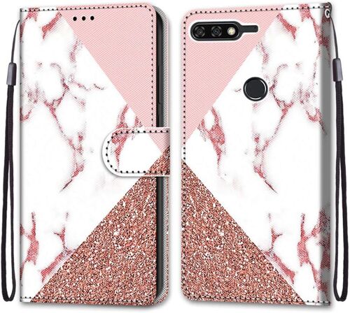 Coque Pour Huawei Y7 2018 / Nova 2 Lite/Honor 7c, Etui En Cuir Pu Portefeuille Housse Coque Avec 360 Degres Silicone Protection Cover Cuir Pochette Magnetique Flip Bequille (Marbre)