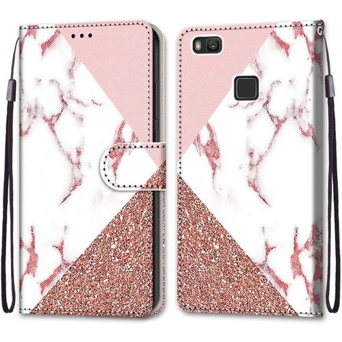 Coque Pour Huawei P9 Lite, Etui En Cuir Pu Portefeuille Housse Coque Avec 360 Degres Silicone Antichoc Protection Cover Cuir Pochette Magnetique Und Flip Bequille (Marbre)