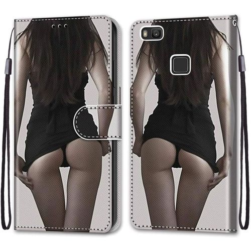 Coque Pour Huawei P9 Lite, Etui En Cuir Pu Portefeuille Housse Coque Avec 360 Degres Silicone Antichoc Protection Cover Cuir Pochette Magnetique Und Flip Bequille (Fille Sexy)