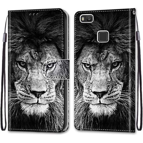 Coque Pour Huawei P9 Lite, Etui En Cuir Pu Portefeuille Housse Coque Avec 360 Degres Silicone Antichoc Protection Cover Cuir Pochette Magnetique Und Flip Bequille (Lion)