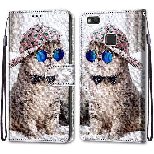 Coque Pour Huawei P9 Lite, Etui En Cuir Pu Portefeuille Housse Coque Avec 360 Degres Silicone Antichoc Protection Cover Cuir Pochette Magnetique Und Flip Bequille (Chats 4)
