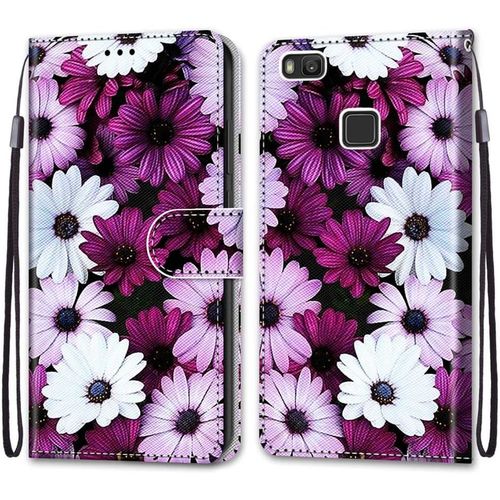 Coque Pour Huawei P9 Lite, Etui En Cuir Pu Portefeuille Housse Coque Avec 360 Degres Silicone Antichoc Protection Cover Cuir Pochette Magnetique Und Flip Bequille (Fleur 2)