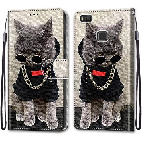 Coque Pour Huawei P9 Lite, Etui En Cuir Pu Portefeuille Housse Coque Avec 360 Degres Silicone Antichoc Protection Cover Cuir Pochette Magnetique Und Flip Bequille (Chats 3)