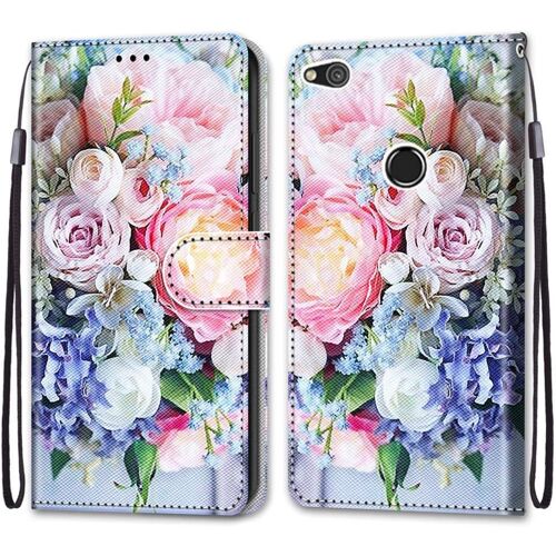 Coque Pour Huawei P8 Lite 2017, Etui En Cuir Pu Portefeuille Housse Coque Avec 360 Degres Silicone Antichoc Protection Cover Cuir Pochette Magnetique Und Flip Bequille (Fleur 3)