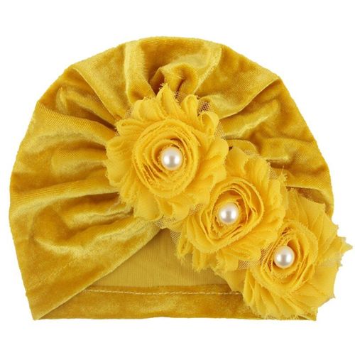 Bonnet en velours pour nouveau-né, Turban indien, noeud torsadé, perle, fleur, casquette solide