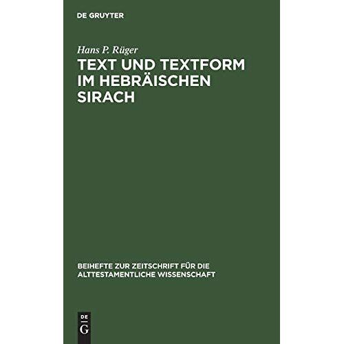 Text Und Textform Im Hebräischen Sirach