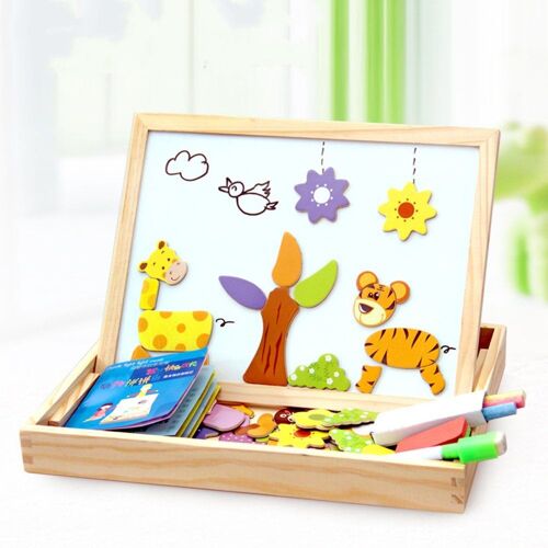 Puzzle Magnétique En Bois Pour Enfants, 100 Pièces, Animaux, Jouets 3d, Véhicule/Planche À Dessin De Cirque, Boîte À Jouets D'apprentissage Multifonctionnelle