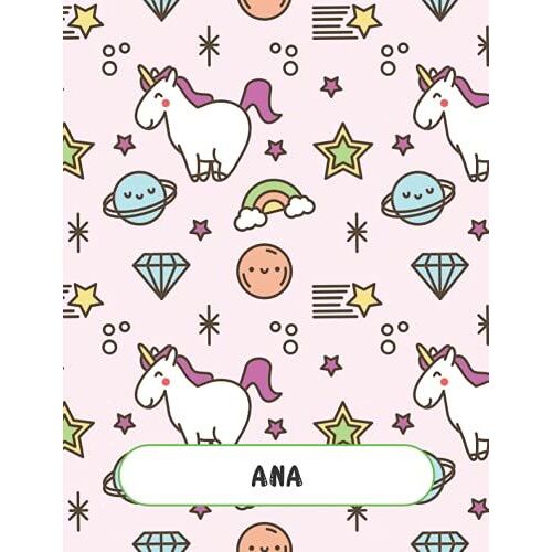 Ana: Unicorn Notebook Personal Name Wide Lined Rule Paper | Notebook Pink & Gold Stars Confetti Glitter For Writing Journal Or Diary Women & Girls ... Day 160 Pages Size 8.5x11inch | Matte Finish
