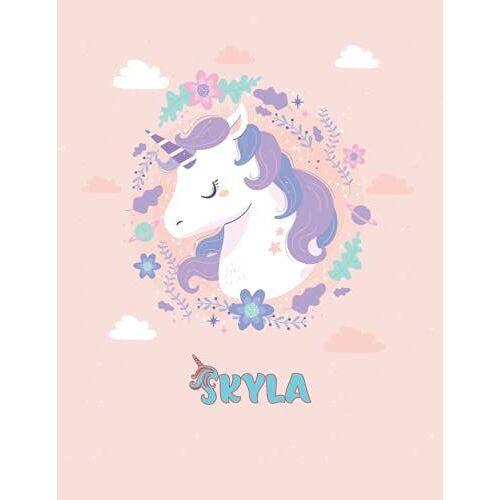Skyla: Unicorn Notebook Personal Name Wide Lined Rule Paper | Notebook Pink & Gold Stars Confetti Glitter For Writing Journal Or Diary Women & Girls ... Or Valentine's Day 160 Pages Size 8.5x11inch