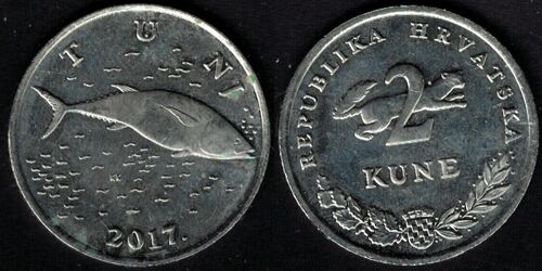 Croatie 2017 Pièce De Monnaie Coin 2 Kune Avec Thon Poisson Et Mammifère Marte Su